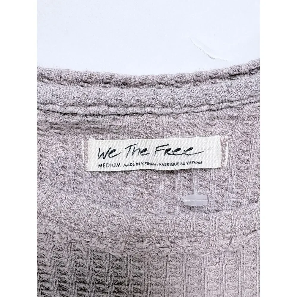 Free People We The Free Waffle Knit Thermal Top Taupe Minimalist Boho Coastal T